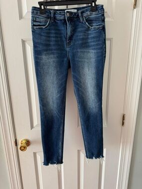 Lovervet Women's Dark Blue Ankle Crop Jeans with Raw Hem